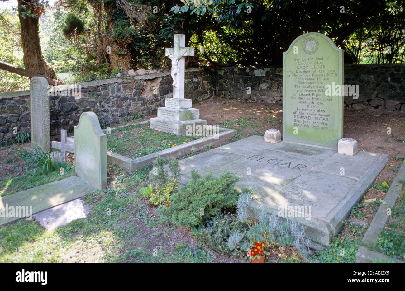 Grave of Edward Elgar, St Wulstan's Church, Little Malvern, Hereford & Worcester, UK Stock Photo