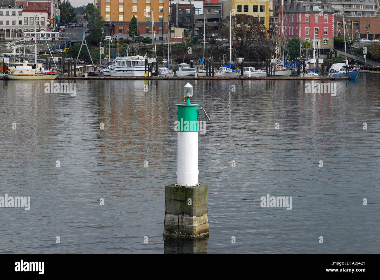 Green beacon in the Vancouver harbour, Vancouver Island Stock Photo Alamy