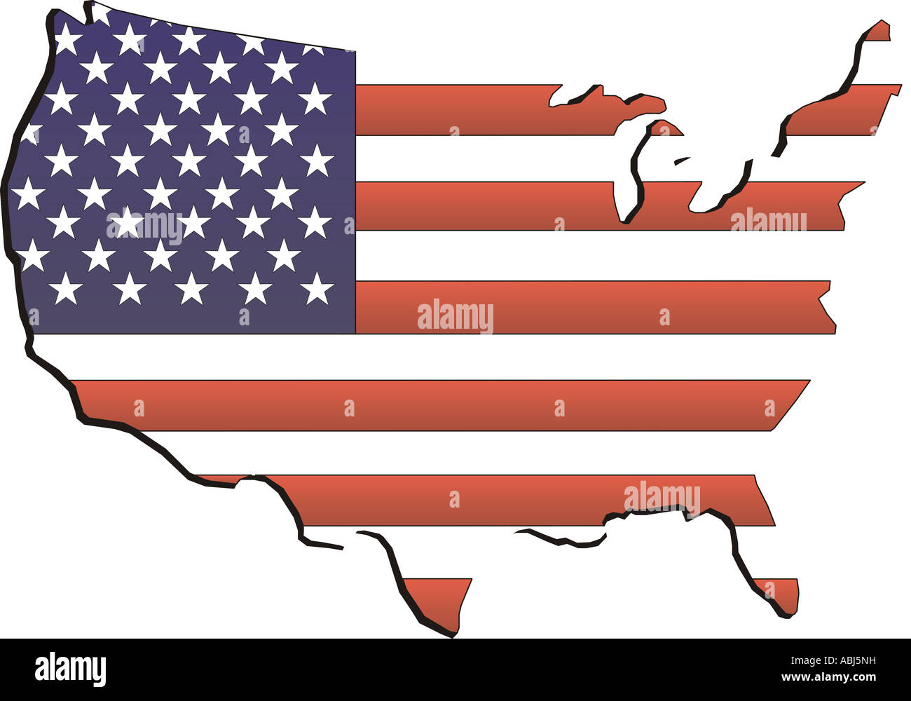 American  flag composited on drawing on the United States Stock Photo