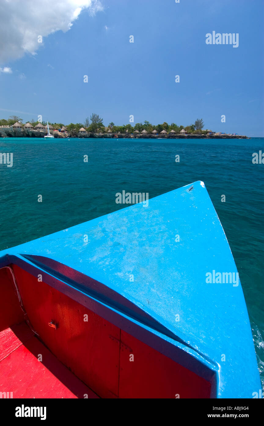 Blue boat Negril Jamaica Stock Photo Alamy