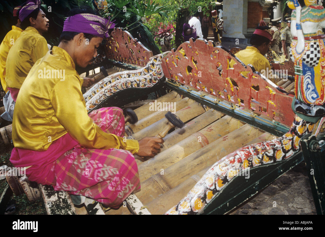 Bamboo gong traditional musical instruments in a gamelan orchextra Bali