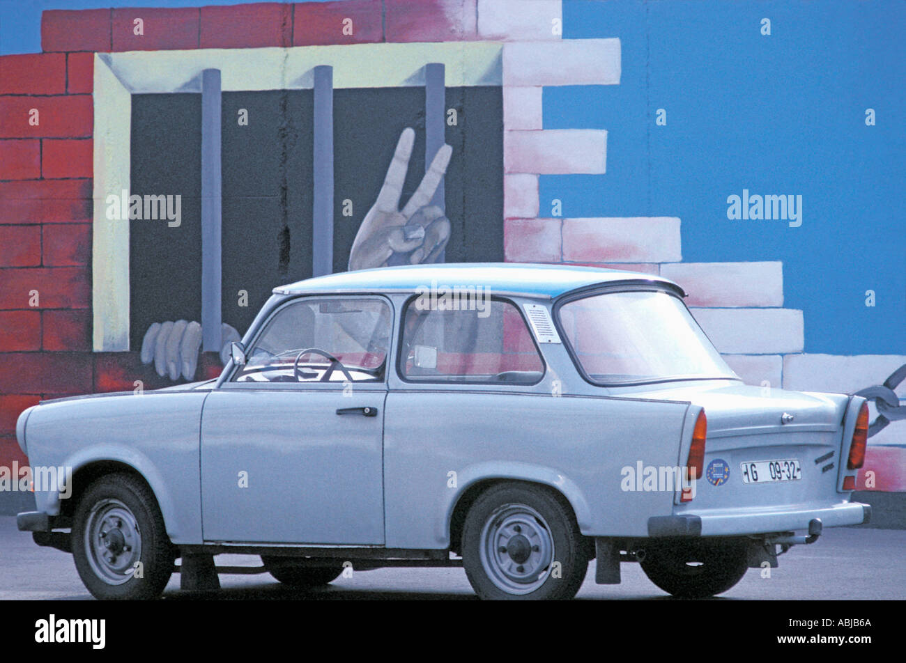 GERMANY BERLIN THE BERLIN WALL AND TRABANT CAR  Stock Photo