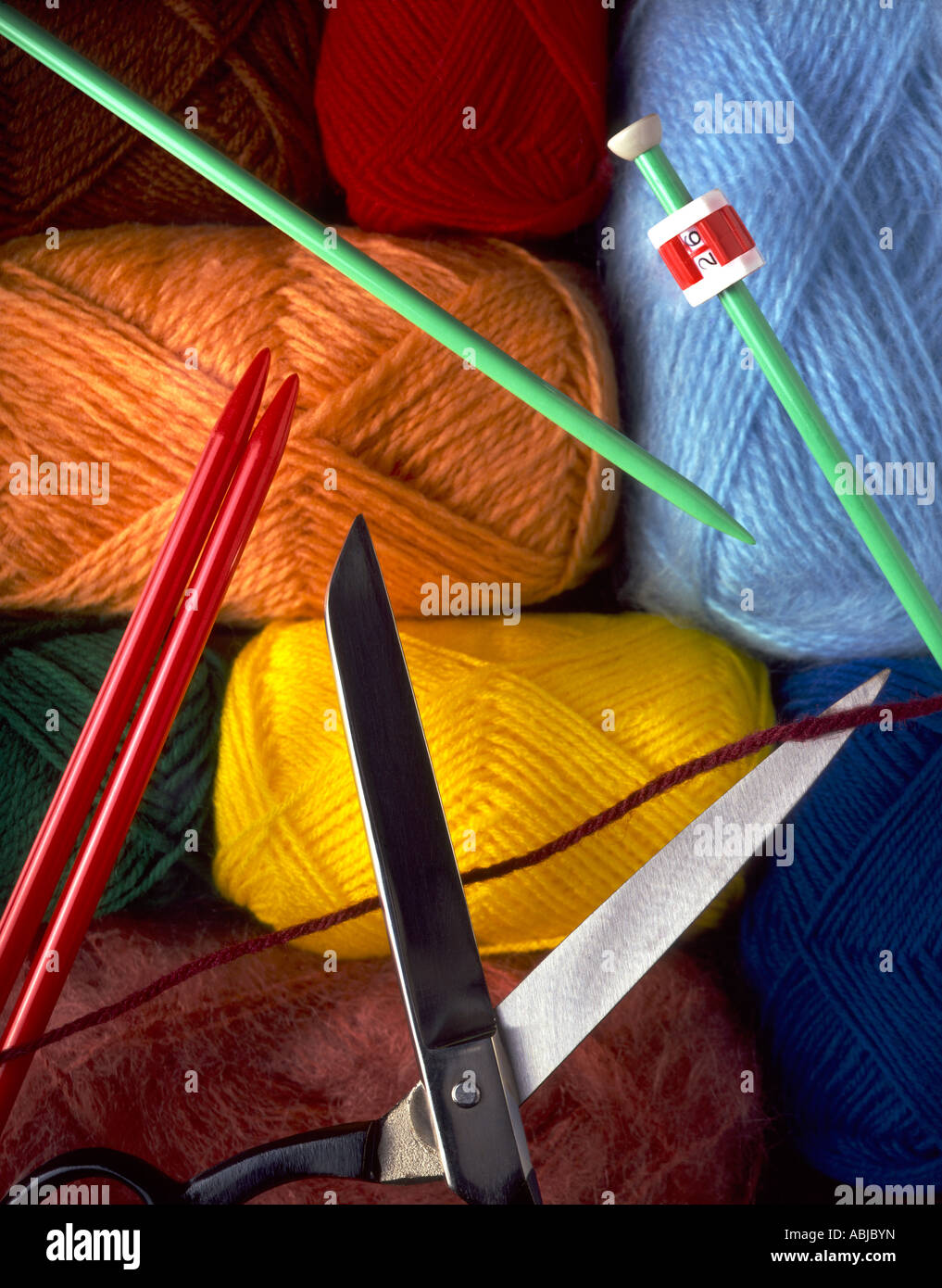 Balls of wool and knitting needles Stock Photo Alamy