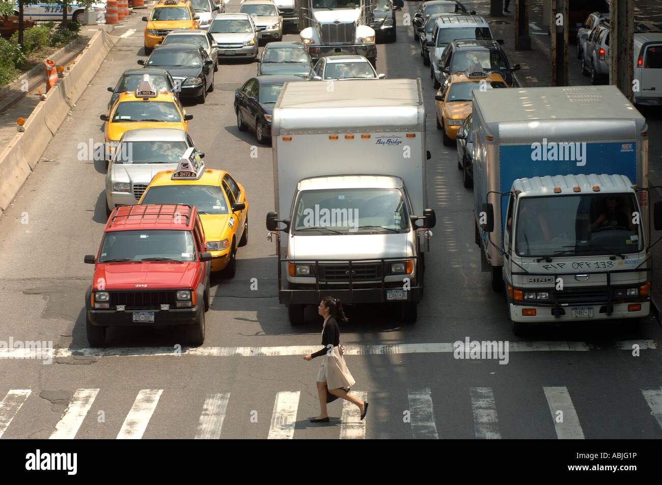 Traffic on the Bruckner Expressway exit ramp in the Bronx in NYC Stock