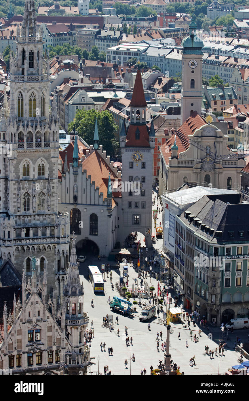 Aerial view of the Marienplatz square. Munich, Bavaria, Germany. Stock Photo