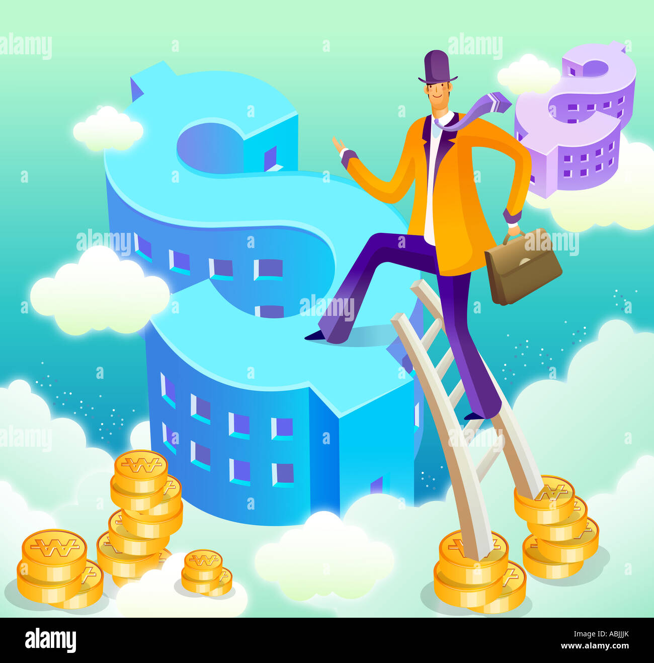 Businessman climbing a ladder of success Stock Photo - Alamy