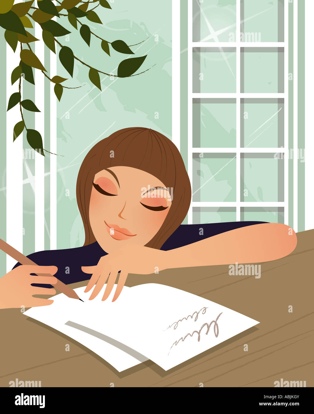 Woman writing a letter Stock Photo - Alamy