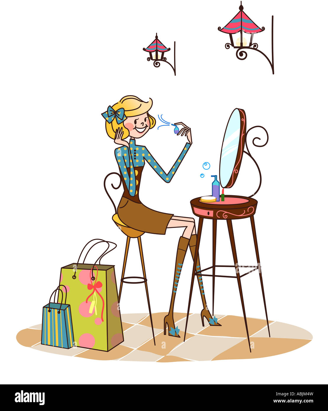 Woman spraying perfume on her face Stock Photo Alamy