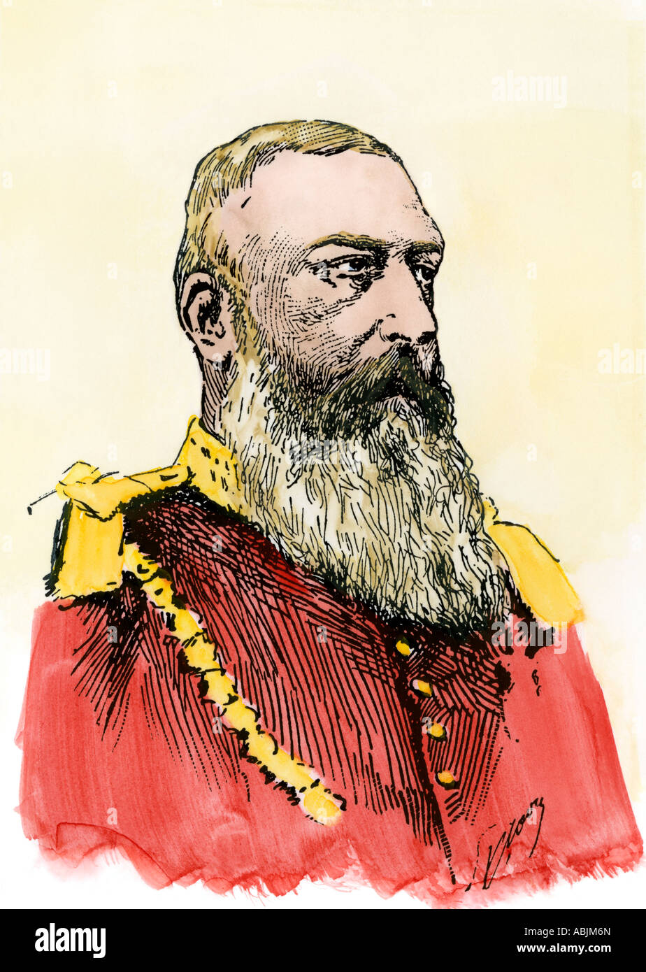 Leopold II King of Belgium in the late 1800s and early 1900s. Hand-colored woodcut Stock Photo