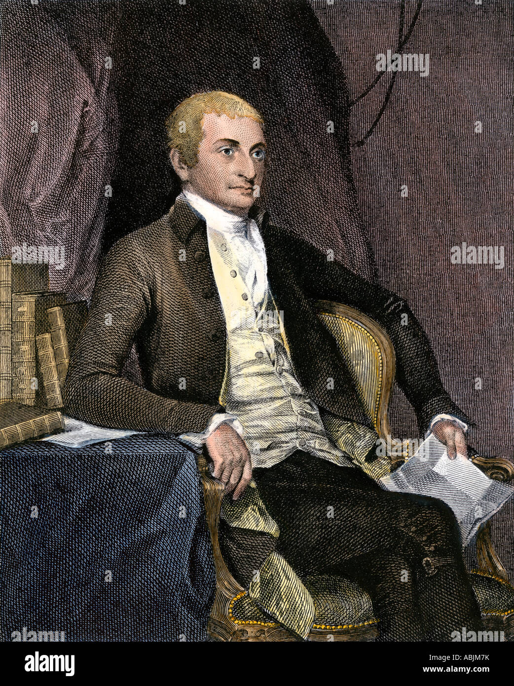American statesman and Chief Justice John Jay. Hand-colored steel engraving Stock Photo