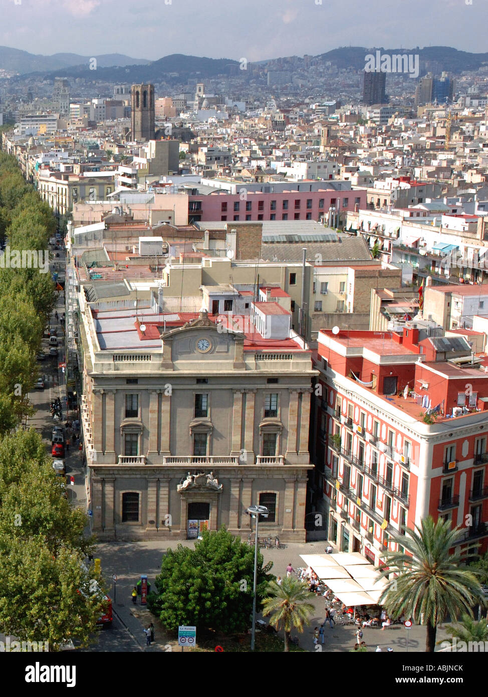 Panoramic view of Plaça del Portal de la Pau Barcelona Barça Barca Catalonia Catalunya Cataluña Costa Brava España Spain Europe Stock Photo