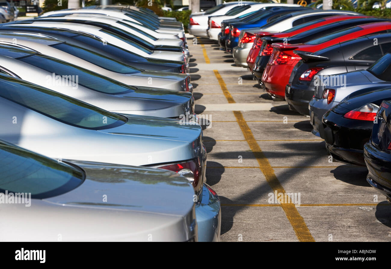 Rows of new cars on lot Stock Photo Alamy