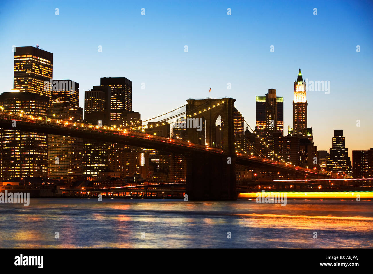 City skyline and bridge at night Stock Photo - Alamy