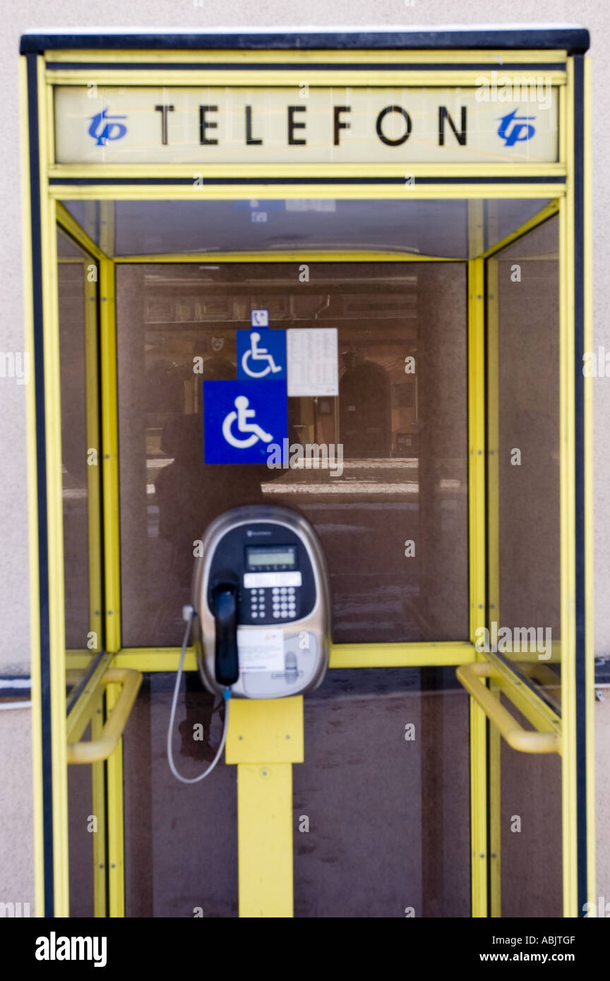 Polish modern telephone booth with accesibility for handicapped person
