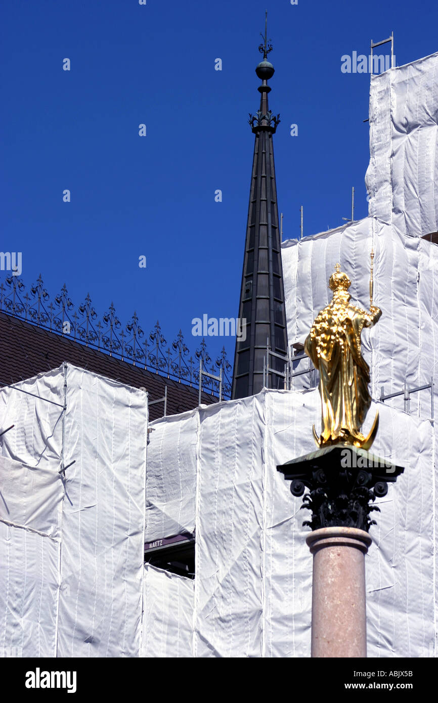 New City Hall Marienplatz covered in scaffolding Munich Bavaria Germany Stock Photo