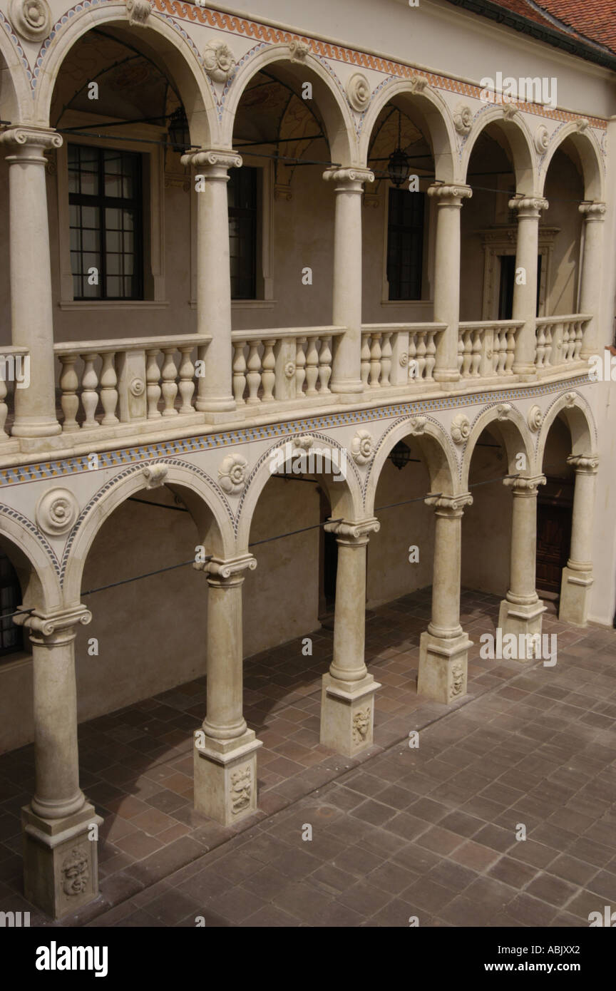 Renaissance courtyard arcades of Little Wawel castle in Baranow ...