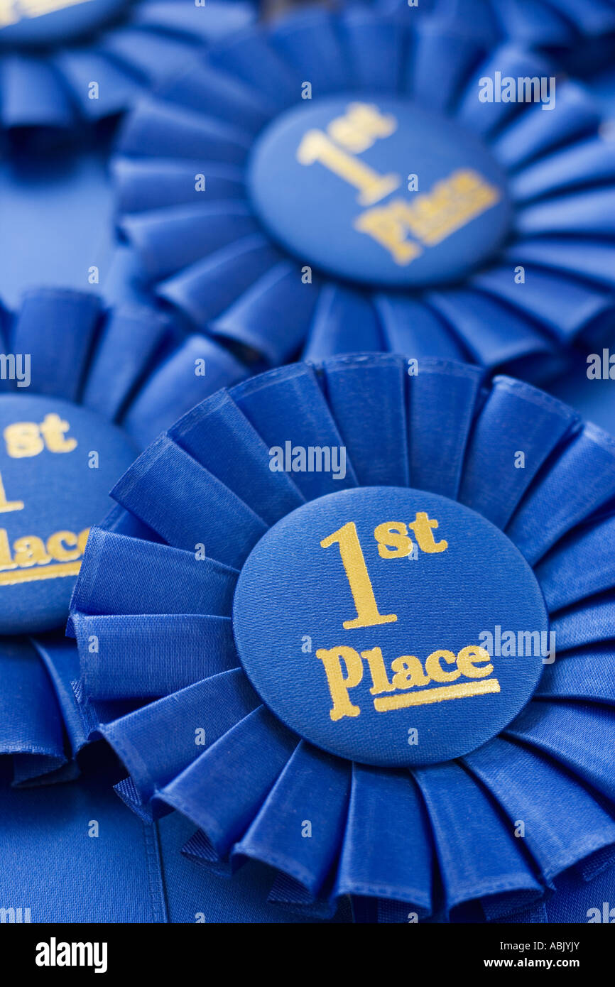 Close up of First Place ribbons Stock Photo