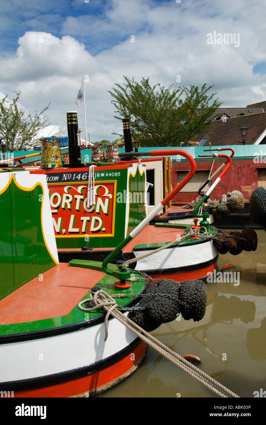 Three Narrowboat Tillers all moored together Stock Photo Alamy