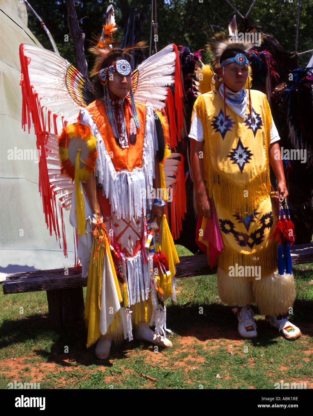 Indians in Authentic Costume - Anadarko Indian City, Oklahoma USA Stock Photo