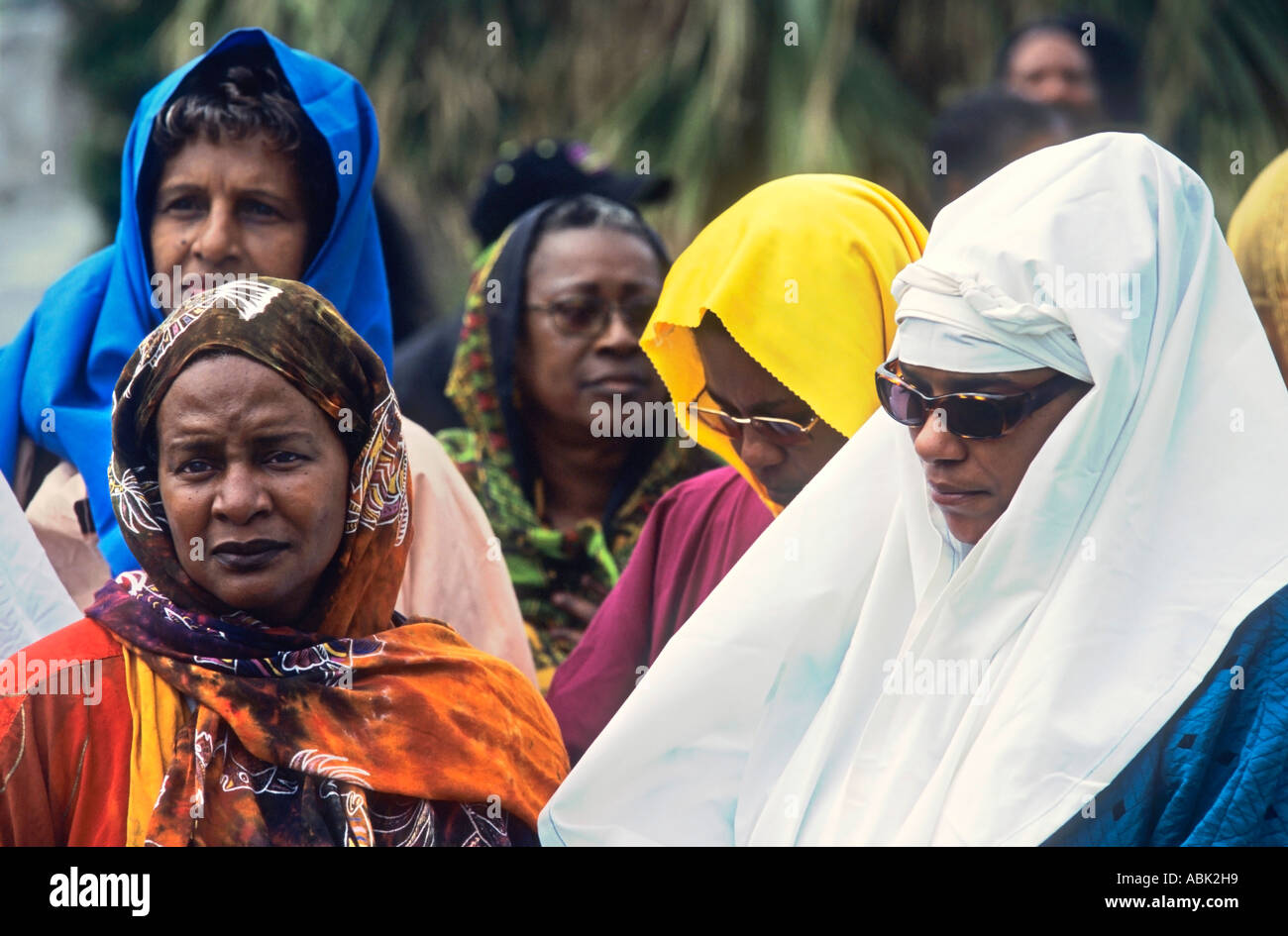 traditionally costumed women during a religious gathering in St. George, Bermuda Stock Photo