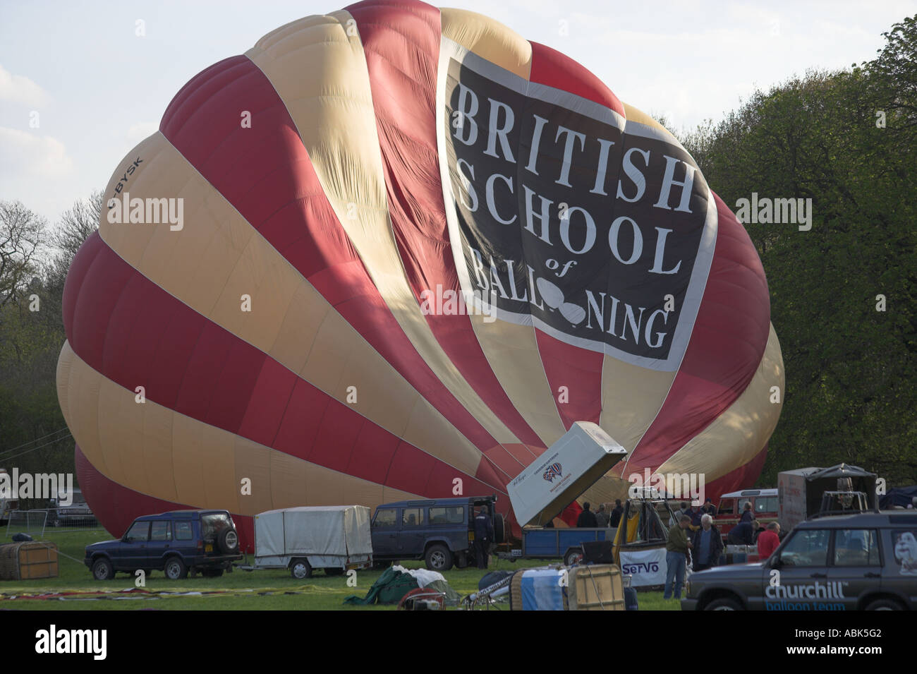 Part inflated hot air balloon from British School of Ballooning Stock Photo