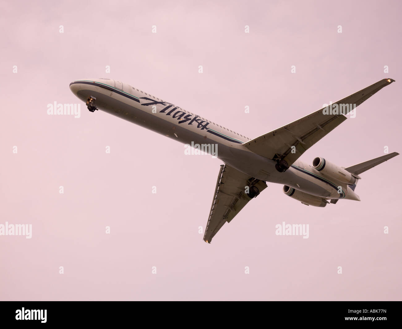 Alaska Airlines MD 80 landing at Ted Stevens Anchorage International Airport Stock Photo