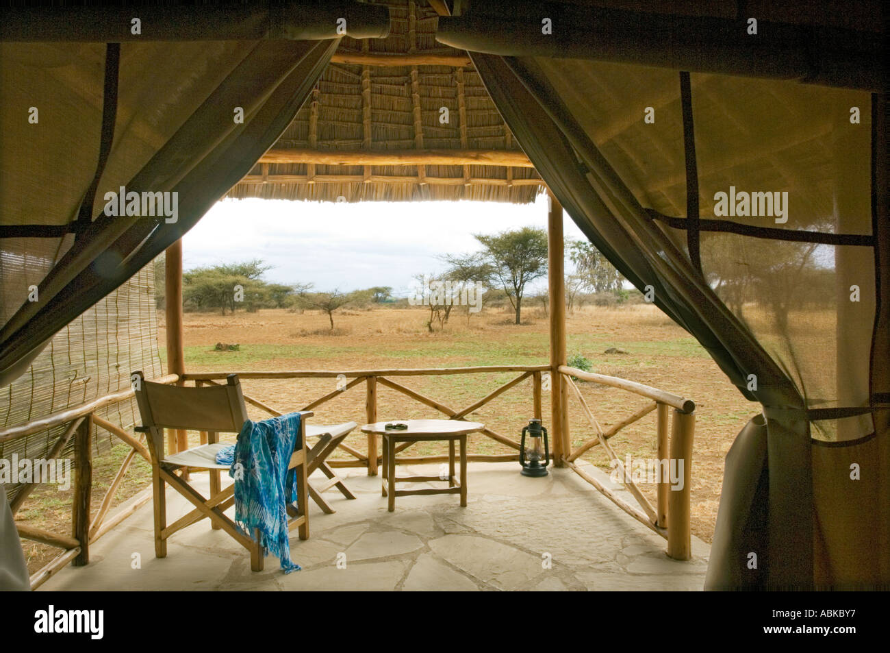 on safari lodge camp  tent KENYA wildlife Tsavo West Kenia East  Africa SEVERIN SAFARI CAMP Stock Photo