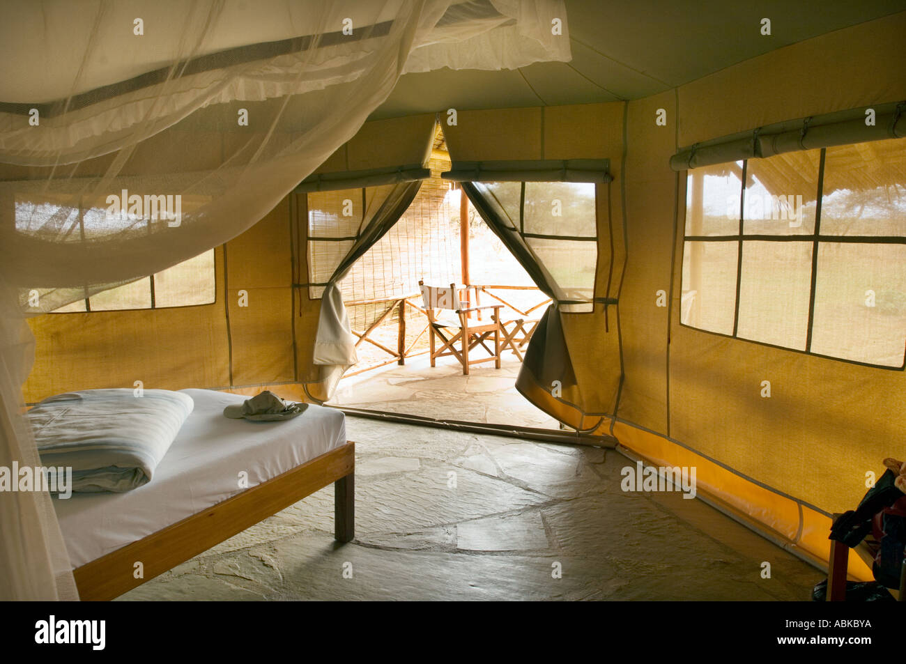 on safari lodge camp  tent KENYA wildlife Tsavo West Kenia East  Africa SEVERIN SAFARI CAMP Stock Photo