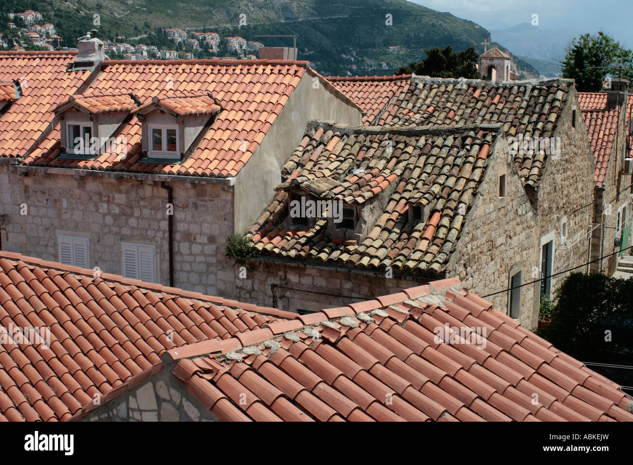 Terracotta roofs in Drovnic, Croatia Stock Photo