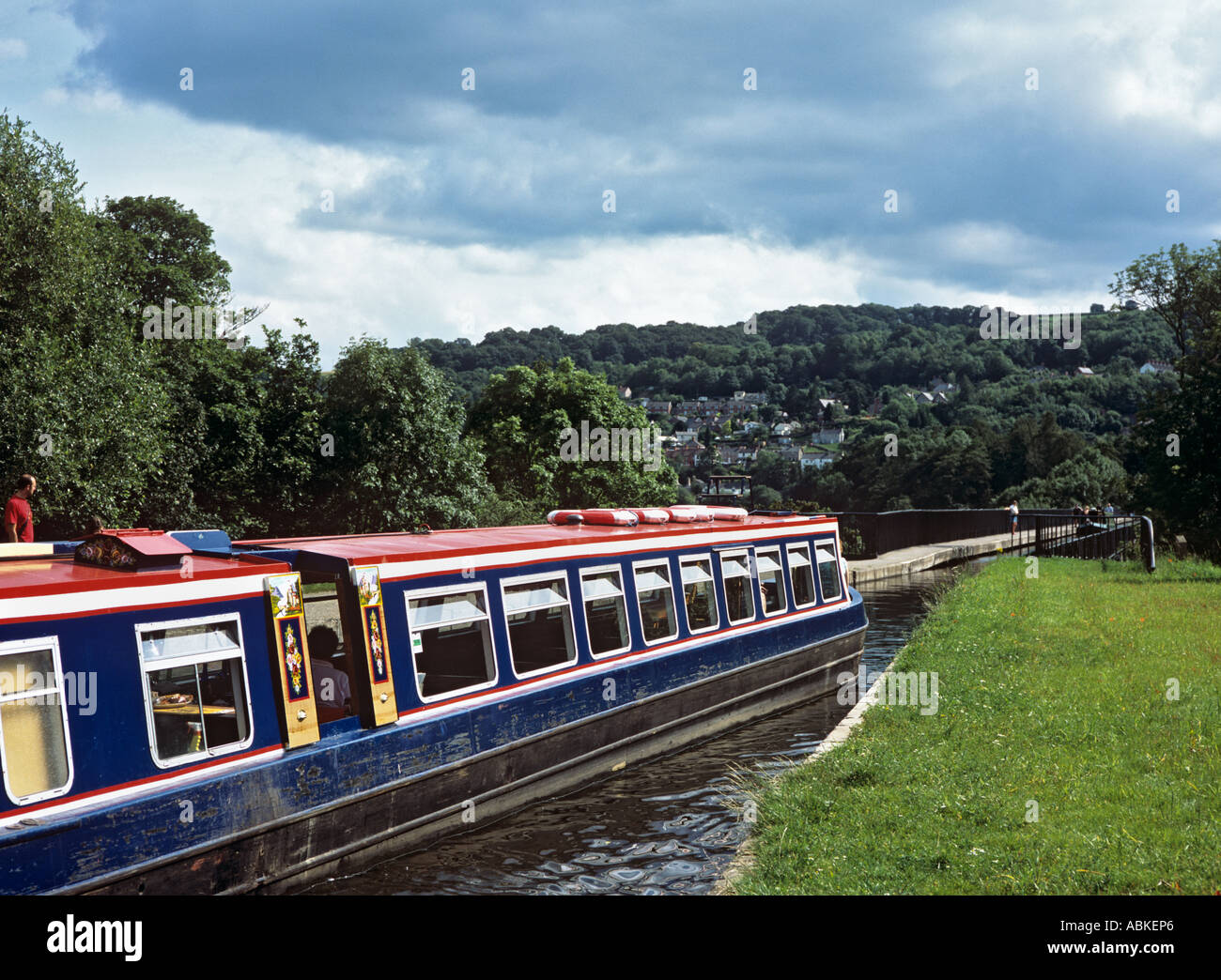 Trevor Wrexham North Wales UK Narrow boat approaching Pontcysyllte