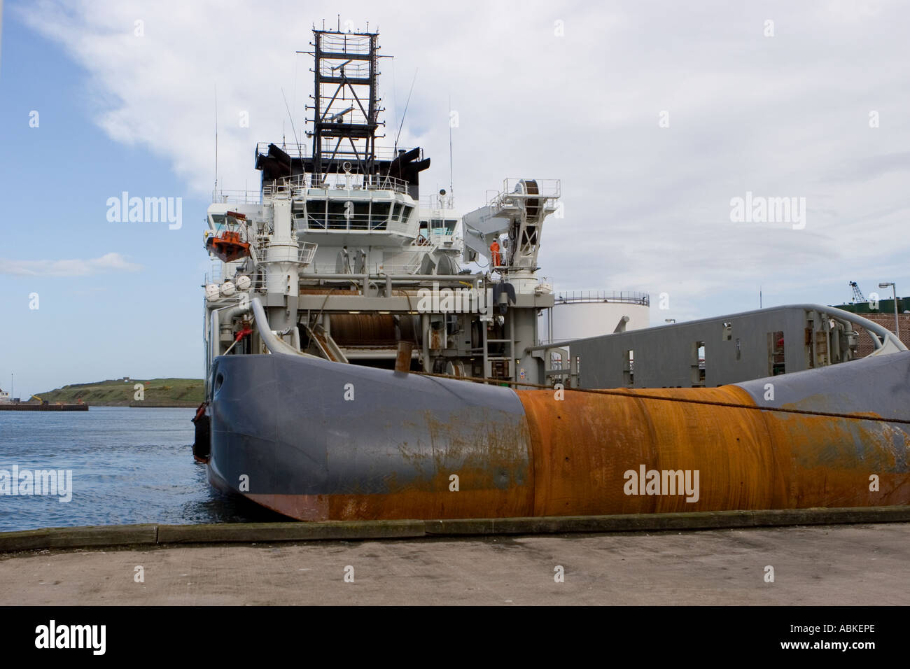 Oil Supply Vessel at Aberdeen city centre harbour and docks Scotland