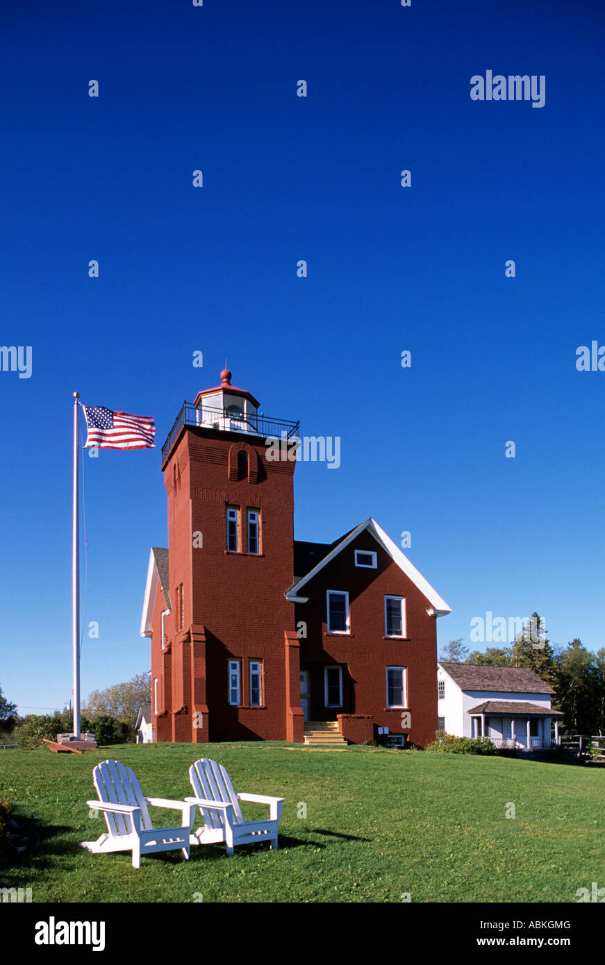 AGATE BAY LIGHT STATION (1892) IN TWO HARBORS, N.E. MINNESOTA. ON THE SHORE OF LAKE SUPERIOR, U.S.A.  FALL. Stock Photo