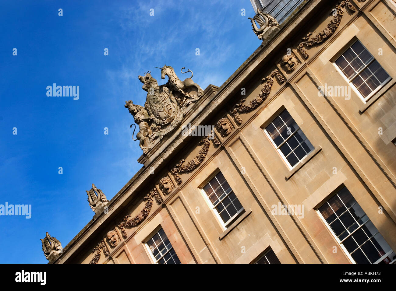 Coat of Arms above The Theatre Royal from Beauford Square in Bath Somerset England Stock Photo