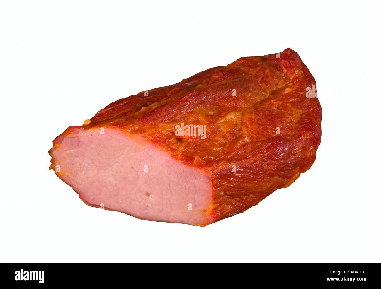 close up of a slice of ham pork traditional food meat eat cooking industry and bad for you banger bangers barbecue barbecues bas Stock Photo