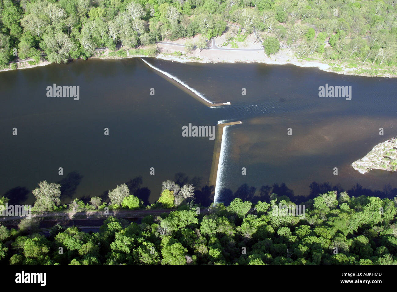 Aerial view of a wingdam in the Delaware River Stock Photo Alamy