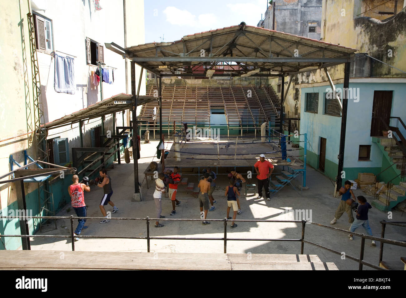 Training at a childrens outdoor boxing gym in Havana Cuba Stock Photo