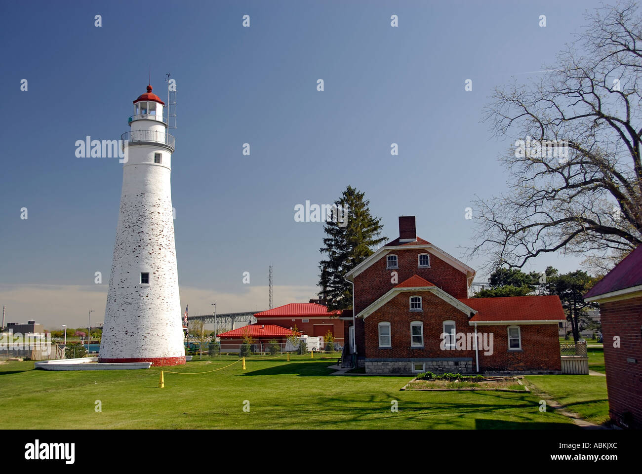 Fort Gratiot Lighthouse at the mouth of Lake Huron in Port Huron Michigan Stock Photo