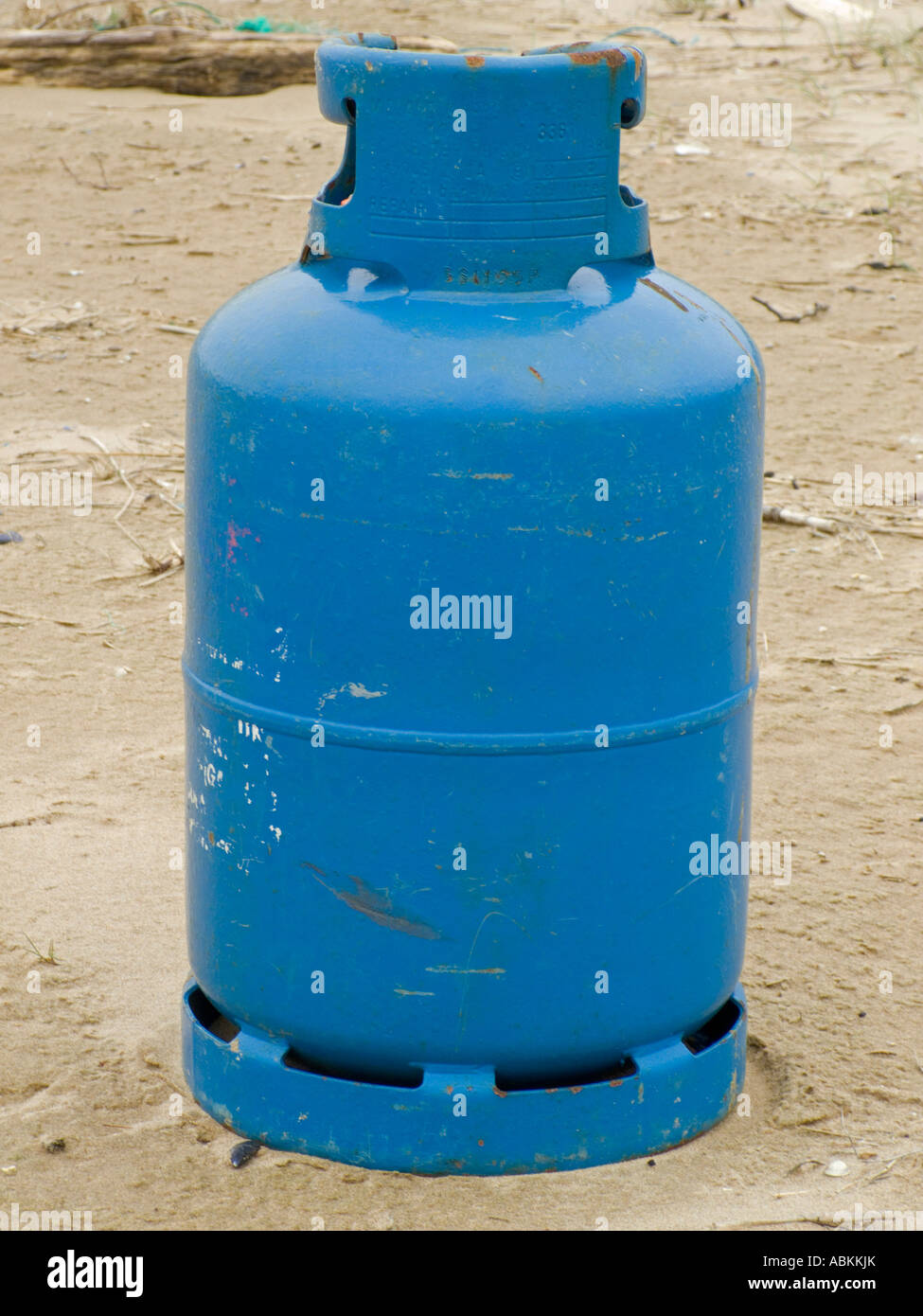 Llanmadoc Beach Wales calor gas canister Stock Photo Alamy