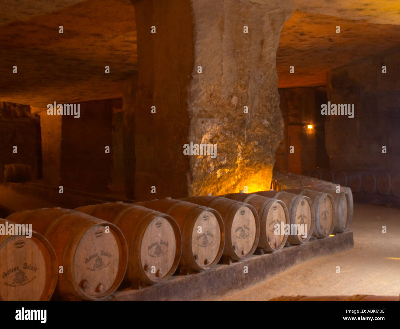 The underground winery and cellar in an old stone quarry, oak barrels