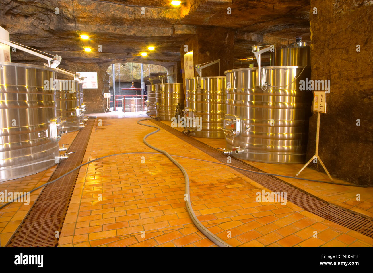The underground winery and cellar in an old stone quarry, modern