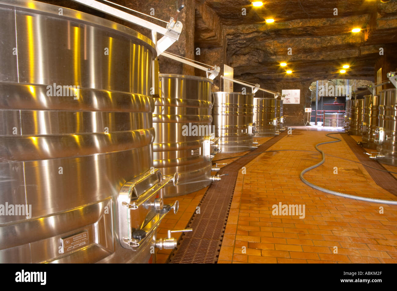 The underground winery and cellar in an old stone quarry, modern