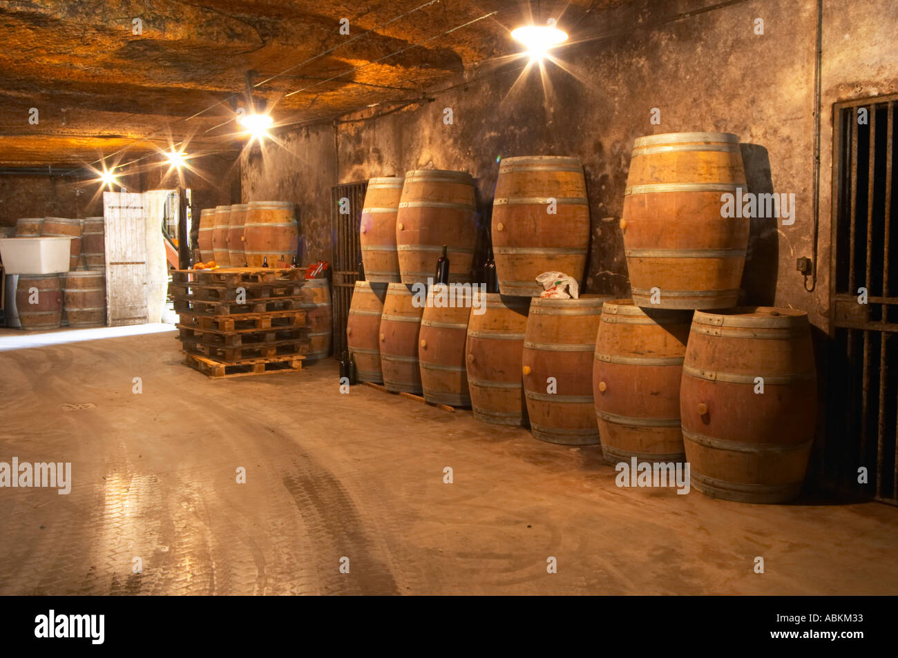The underground winery and cellar in an old stone quarry, empty oak