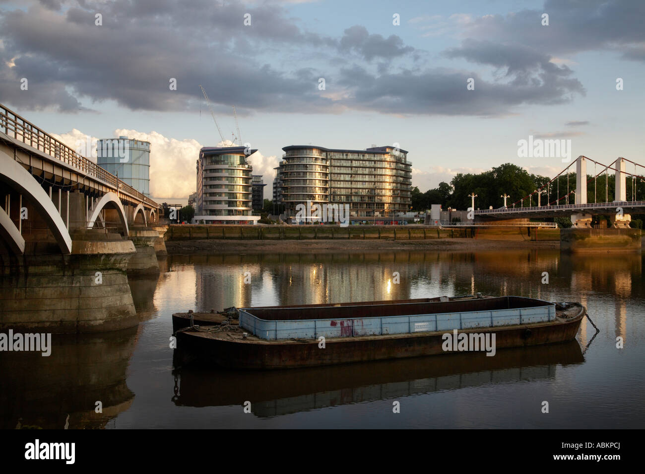 new riverside residential apartment buildings on River Thames in London UK Stock Photo