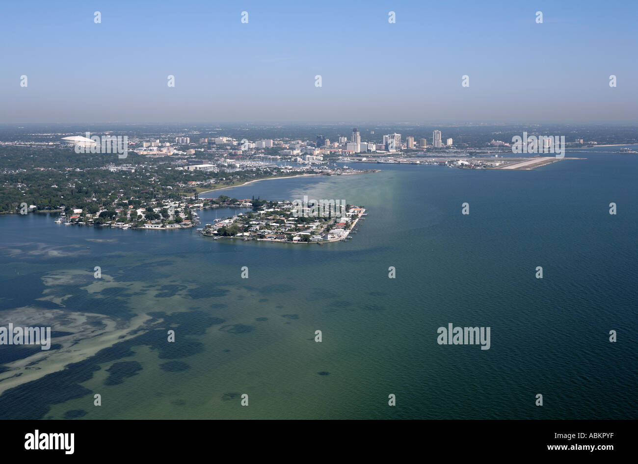 Aerial photo of Saint Petersburg Tampa Bay Lassing Park Albert Whitted Airport Florida Stock Photo