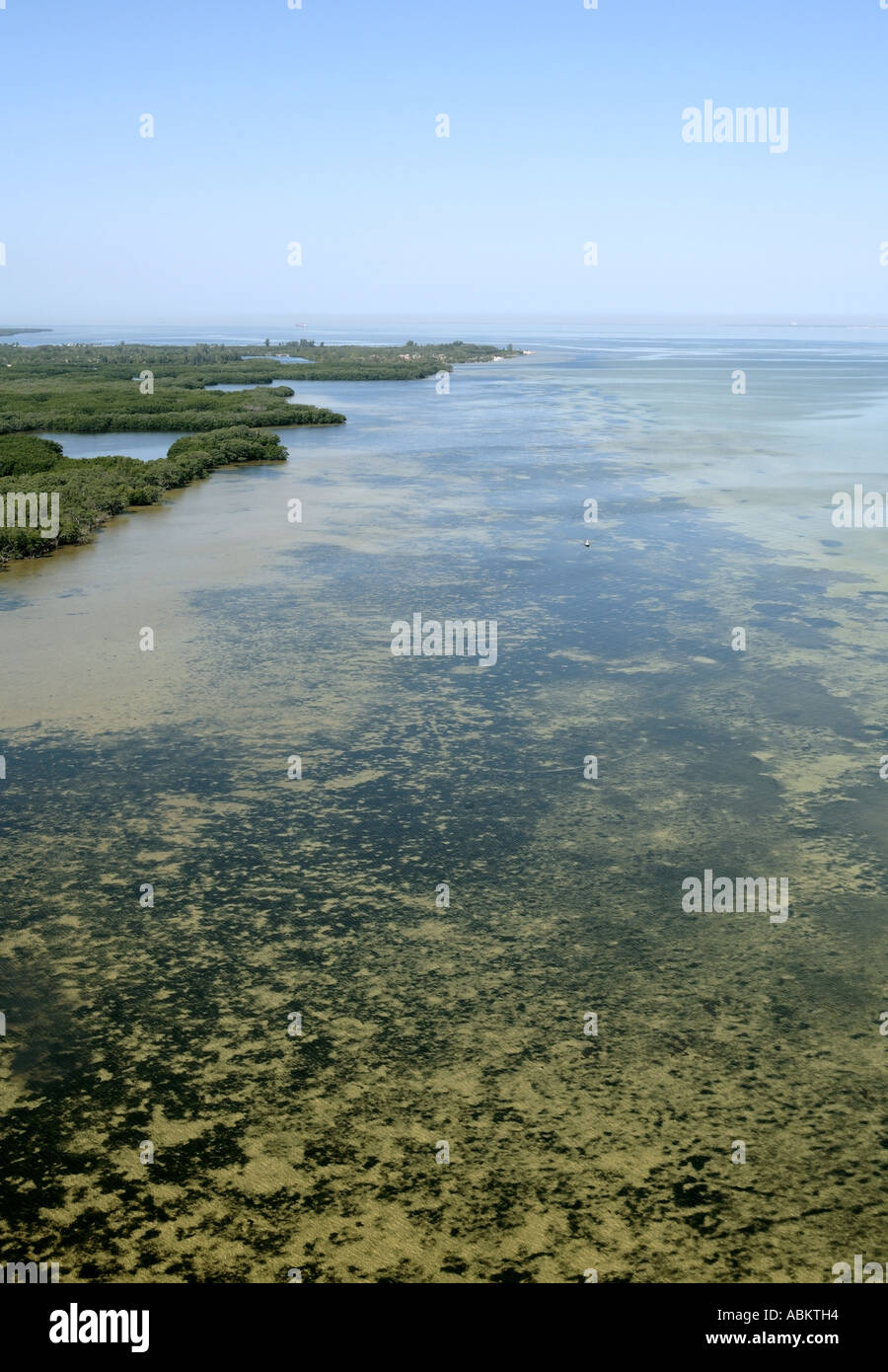 Aerial scenic photo of Tampa Bay, Mariposa Key, Harbor Key, Manatee County, Florida Stock Photo