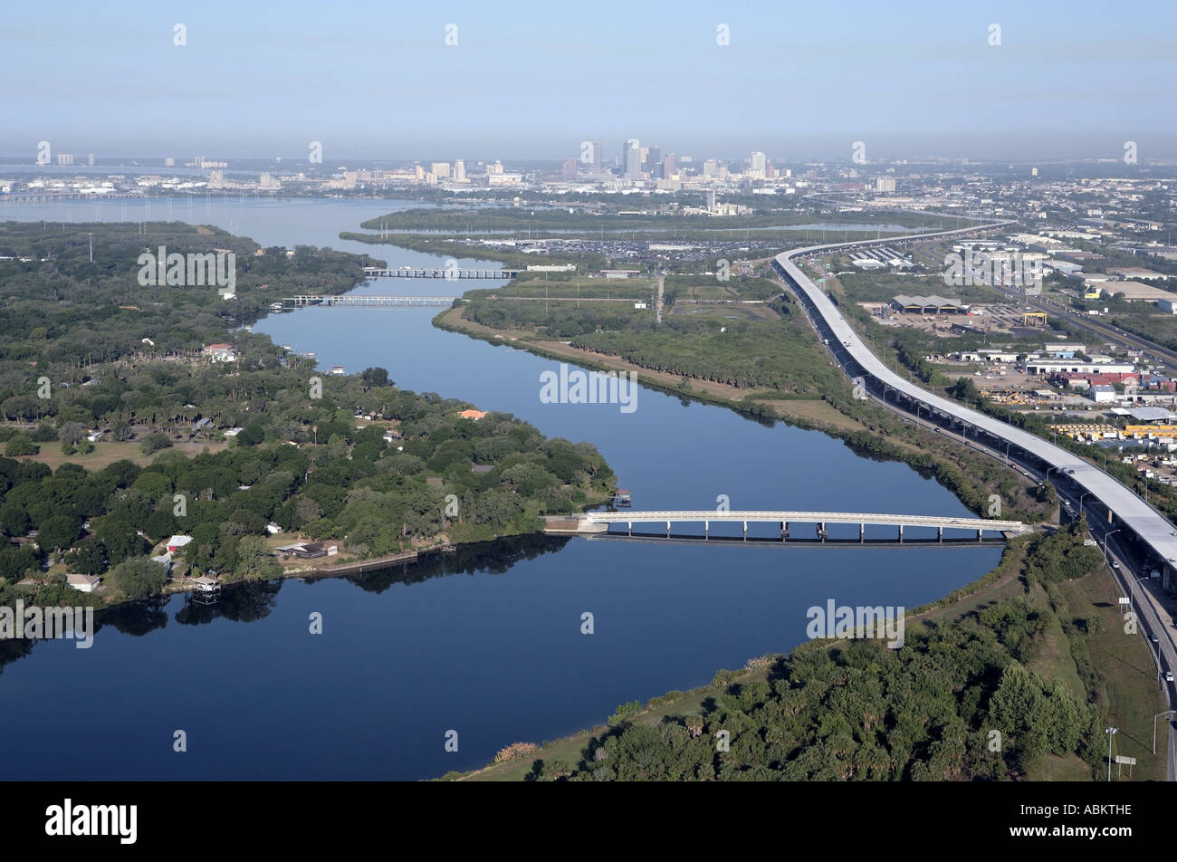 Aerial photo of Tampa skyline crosstown express highway McKay Bay Stock