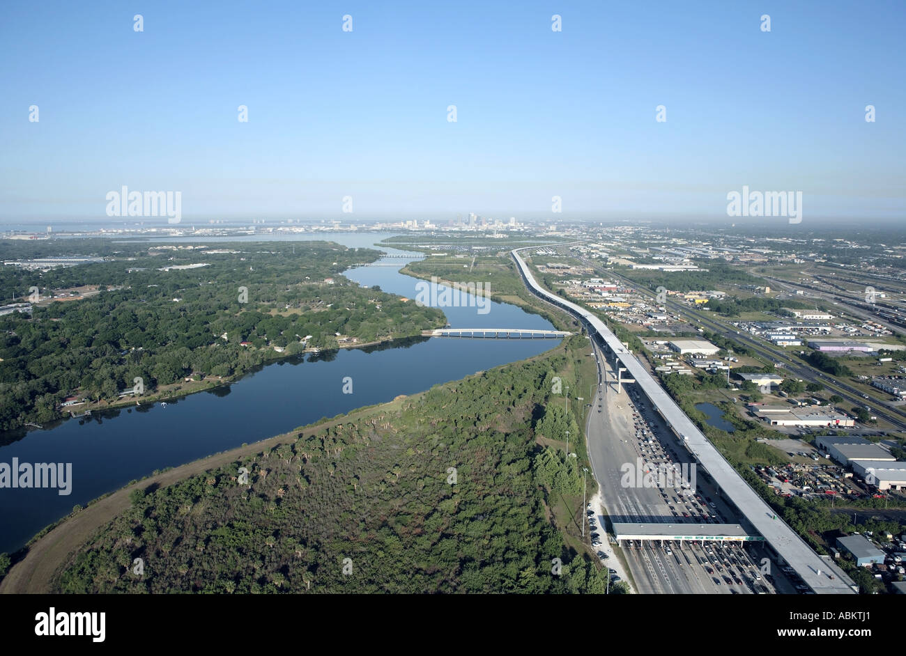 Aerial photo of Tampa skyline crosstown express highway McKay Bay view