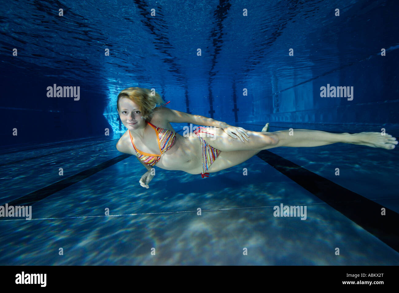 freediving bikini girl in a pool Stock Photo - Alamy
