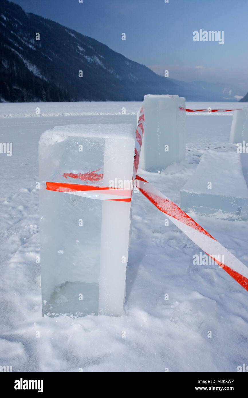 safety mark around a hole for icediving Stock Photo