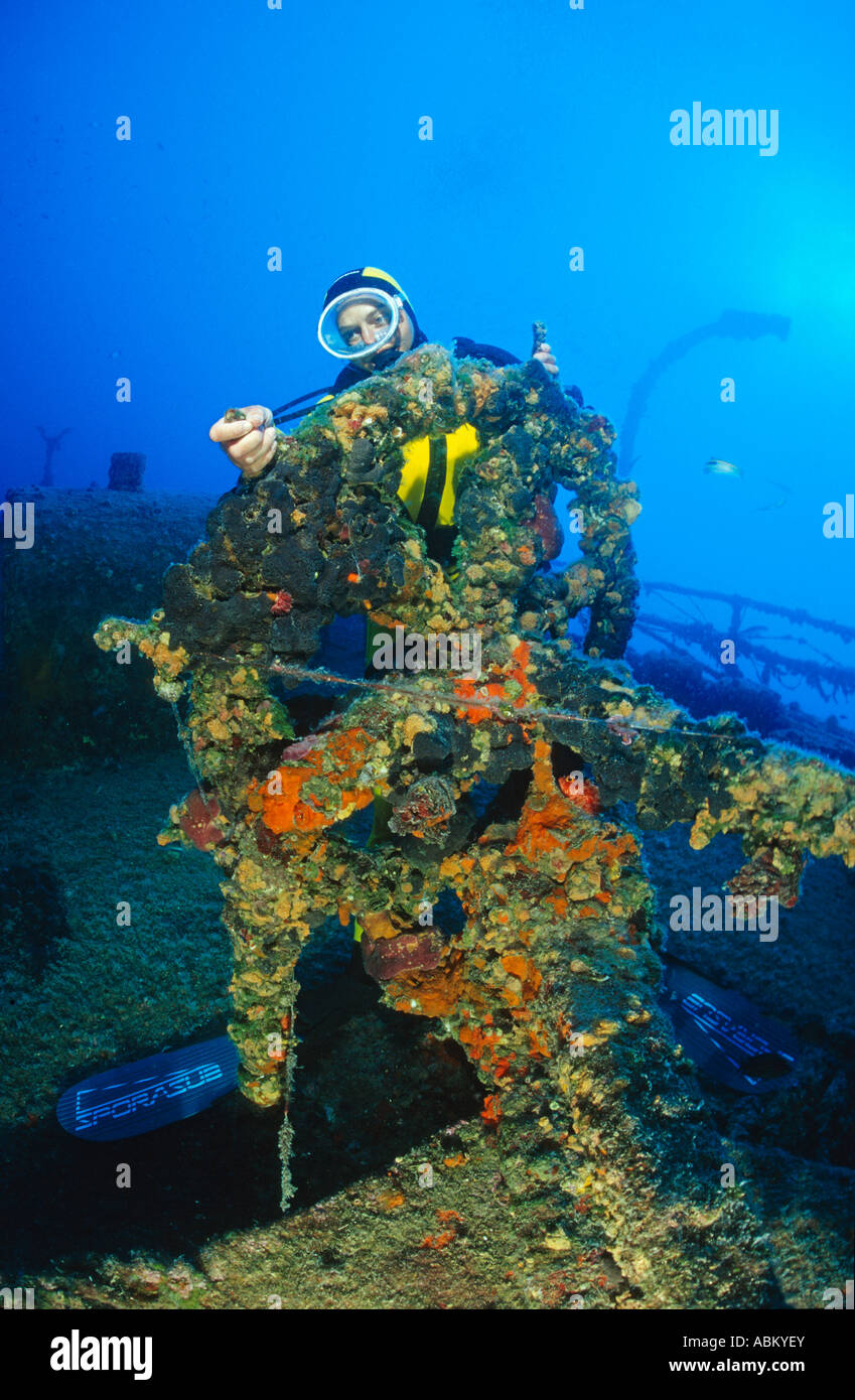 scuba diver on a ship wreck "Teti" Stock Photo